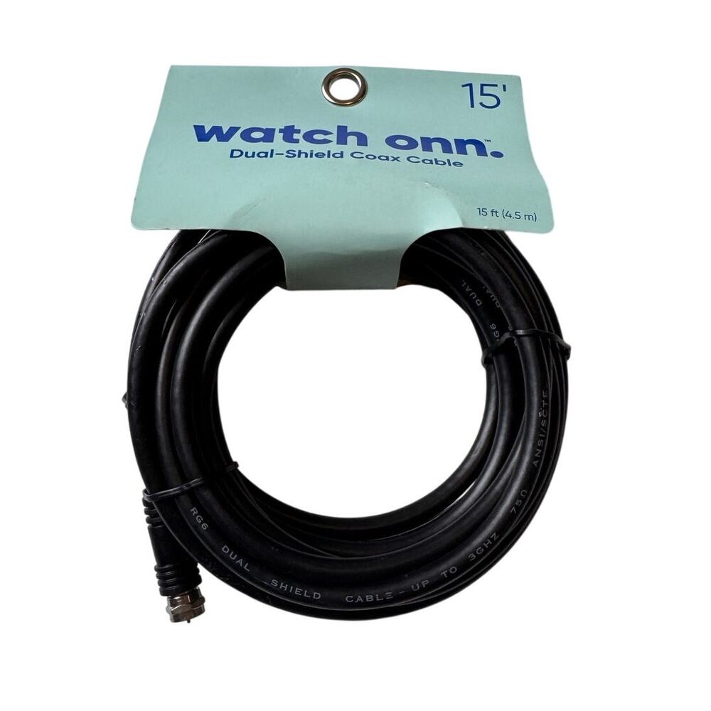 New Onn. Dual-Shield Coax Cable Black 15'